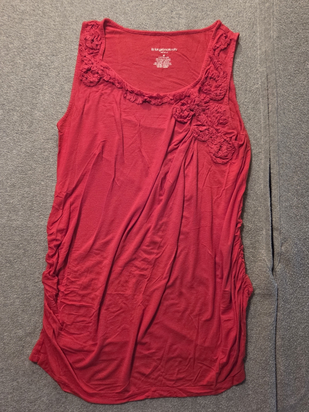 Liz Lange Maternity Red Sleeveless Tank with Floral Ruching Size M